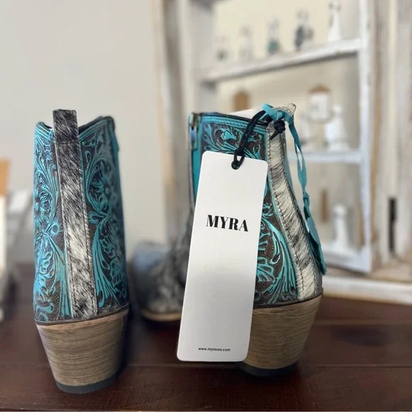 Myra Bag Black and Teal Ankle Boots - Picture 2 of 3